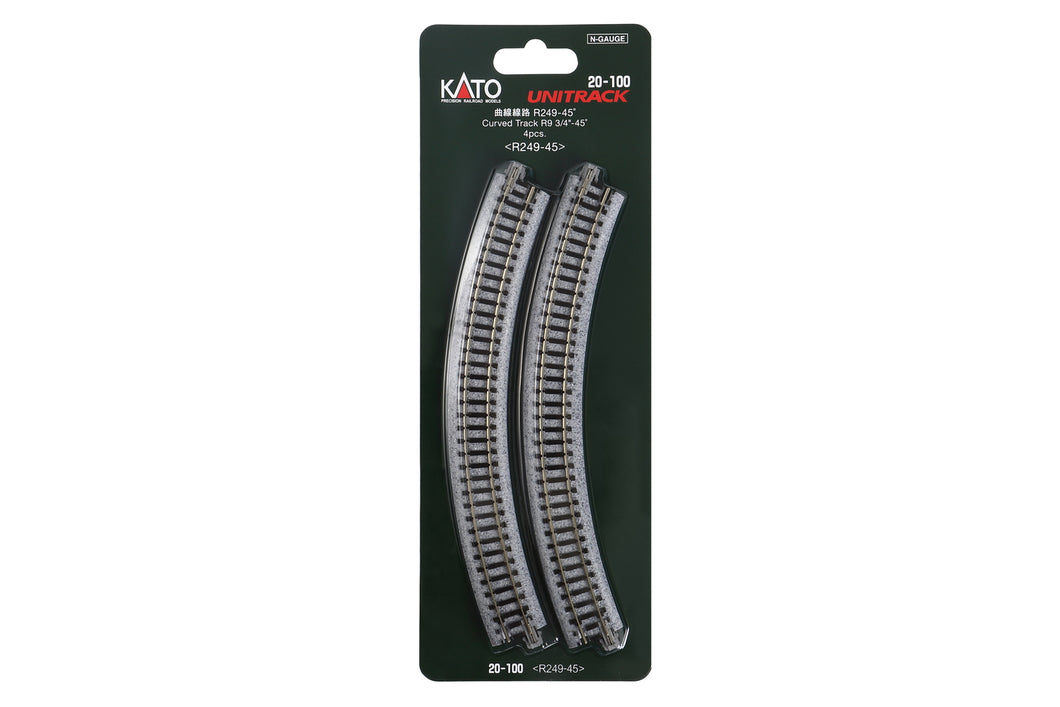 N Scale - Kato 20-100 N R249-45 CURVED TR. 4EA (9 3/4-45d) N11442