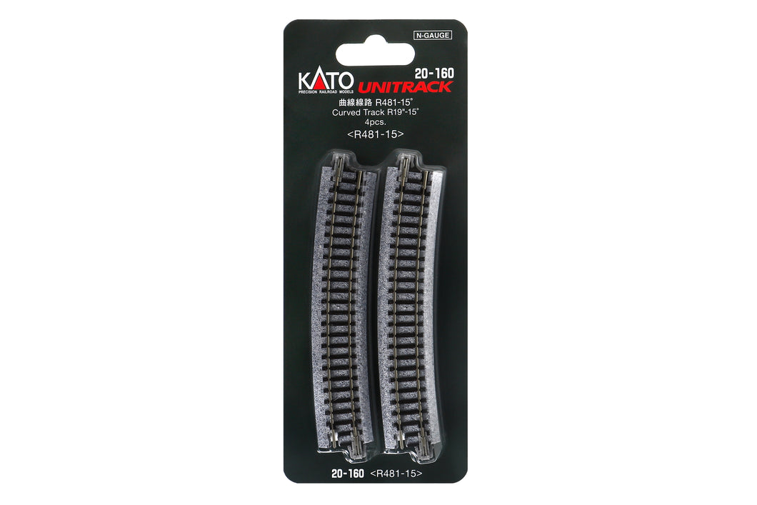 N Scale - Kato 20-160 N R481-15 Curved Track (4 ea) (19-15d) N11467