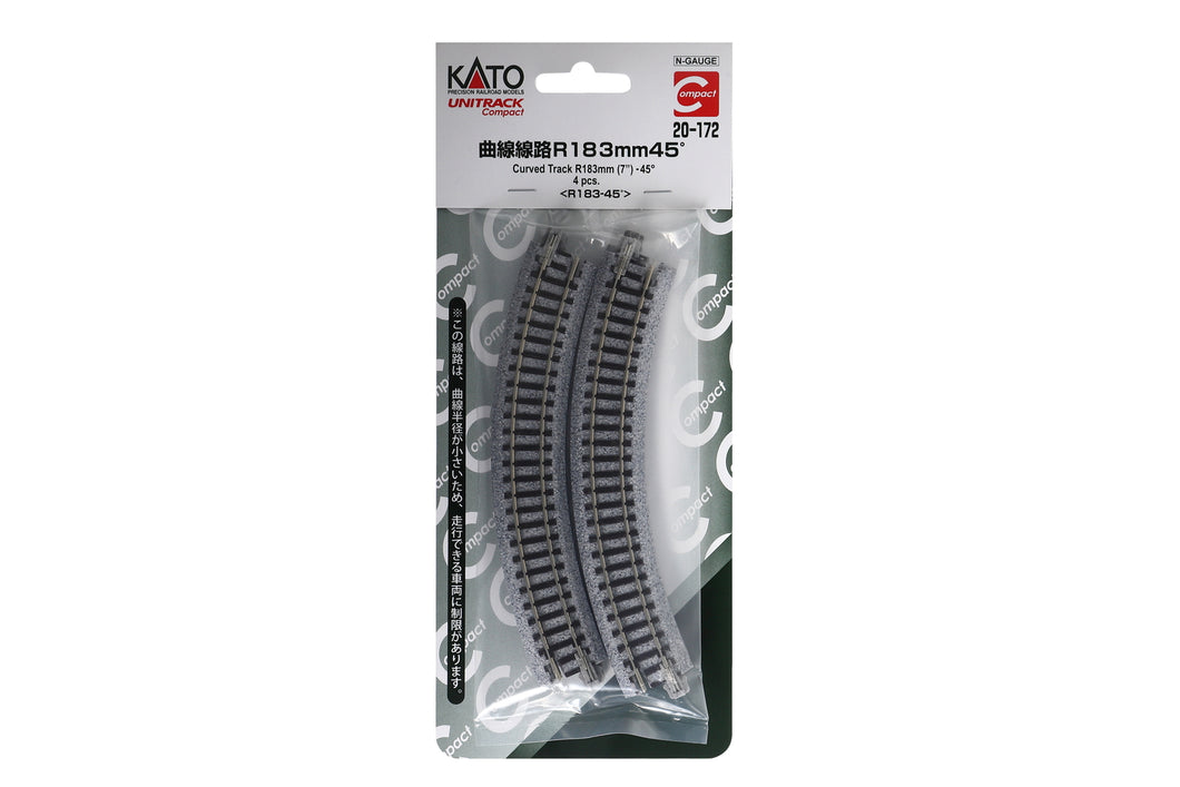 N Scale - Kato 20-172 N 183mm (7″) Radius 45º Curve Track [4pcs] N11458
