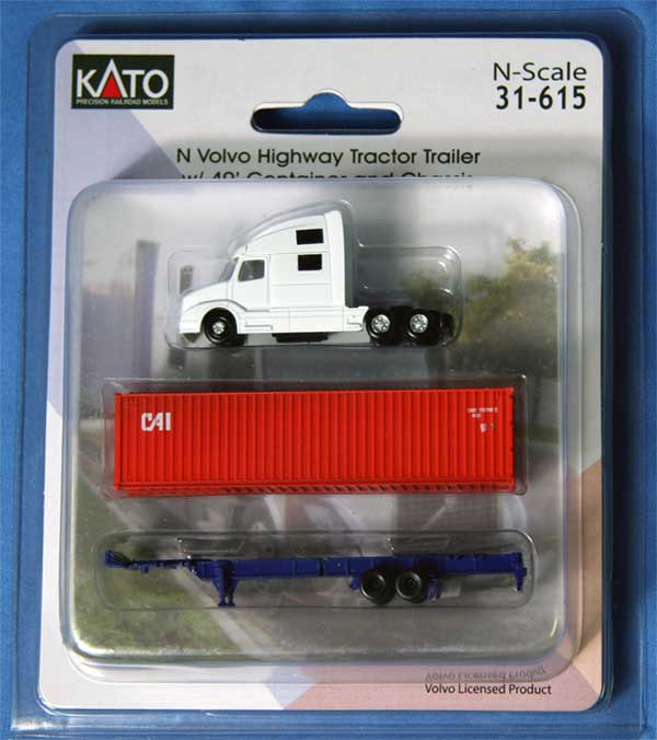 N Scale - Kato 31-615 Volvo Highway Tractor Trailer w/ 40' Container and Chassis N11831