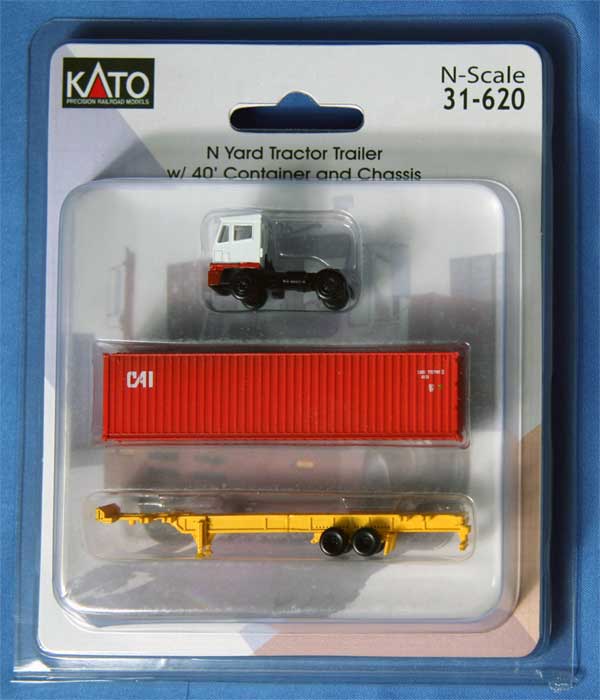 N Scale - Kato 31-620 White Yard Tractor Trailer w/ 40' Container and Chassis N11832
