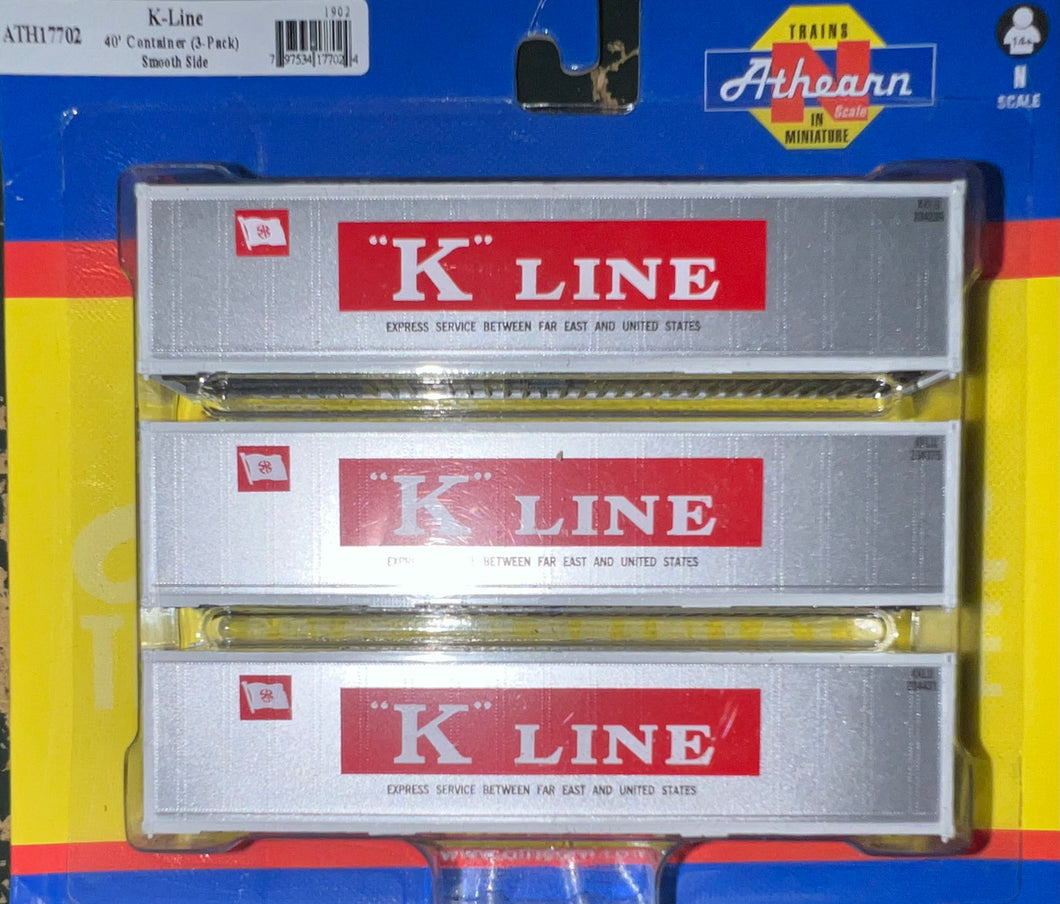 N Scale - Athearn ATH17702 K-Line 40' Smooth Side Container (3-Pack) N9268