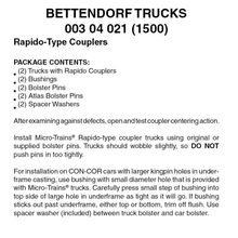 Load image into Gallery viewer, N Scale - MTL 00304021 (N) Bettendorf Trucks w/ Rapido-Type Couplers (1 pr) N11639
