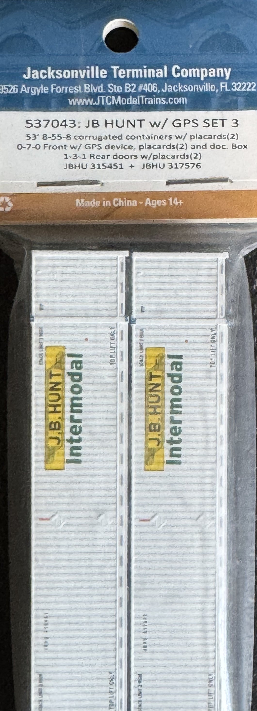 N Scale - JTC 537043 JB Hunt 53' Containers w/ Corrugated Sides (Set 3) N11884