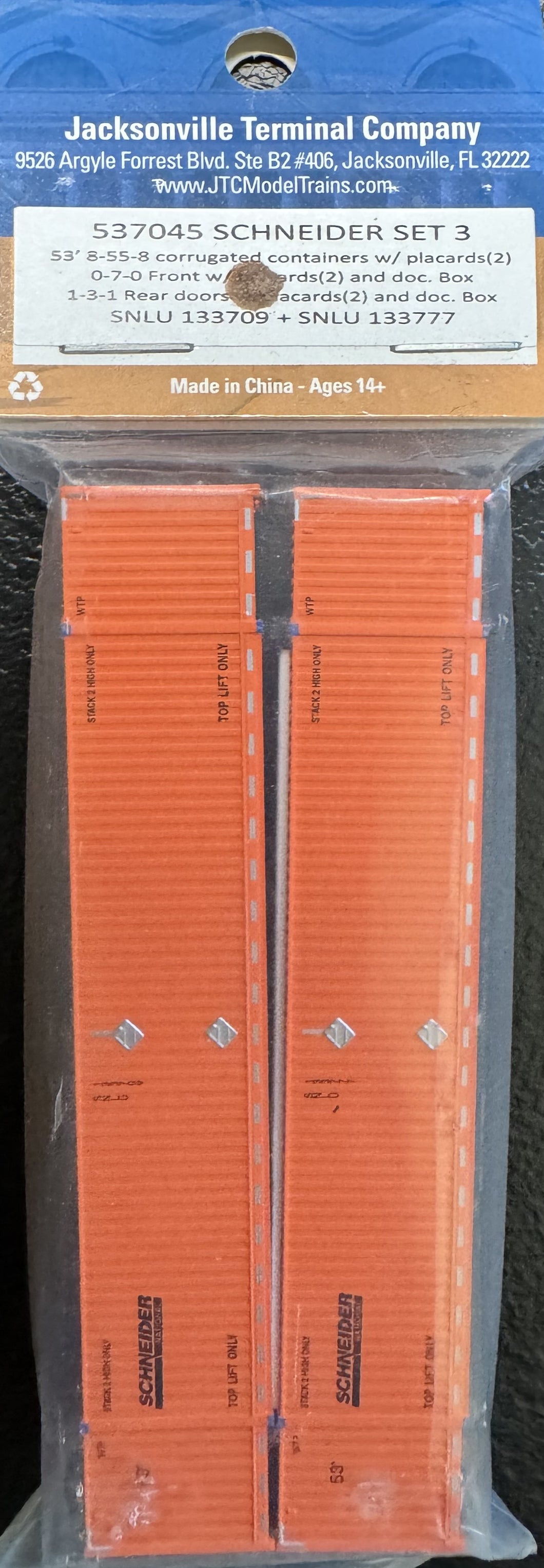 N Scale - JTC 537045 Schneider National 53' Corrugated Containers (Set 3) N11896