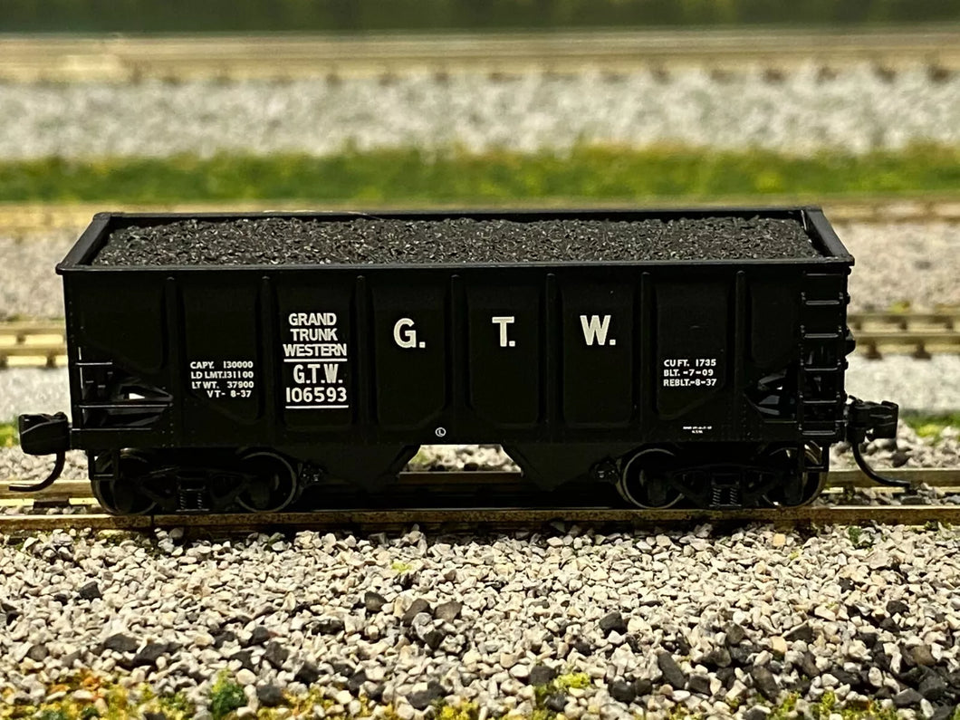 N Scale - Bluford Shops 62122 Grand Trunk Western 2-Bay Panel Side Hopper GTW 106593 N4312