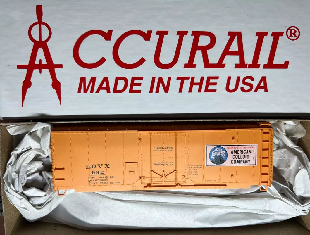 HO Scale-AccuRail 81413 American Colloid Company 40' Steel Boxcar LOVX992 HO7119