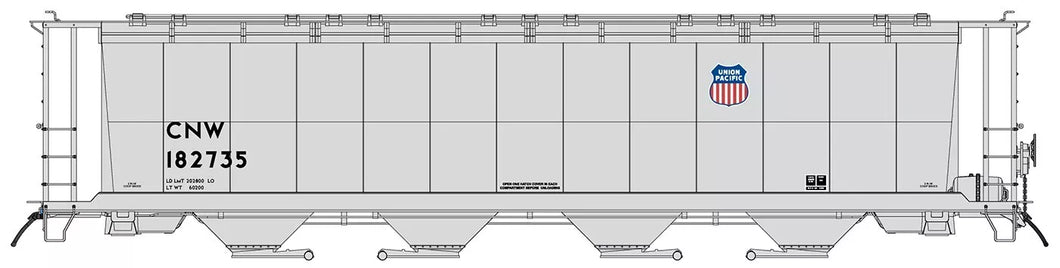 HO- Intermountain 45142-05 Union Pac. 4-Bay Cylindrical Hopper CNW182907 HO11144