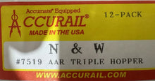 Load image into Gallery viewer, HO Scale - Accurail 7519 Norfolk &amp; Western 3-Bay Hopper w/ Load HO10780
