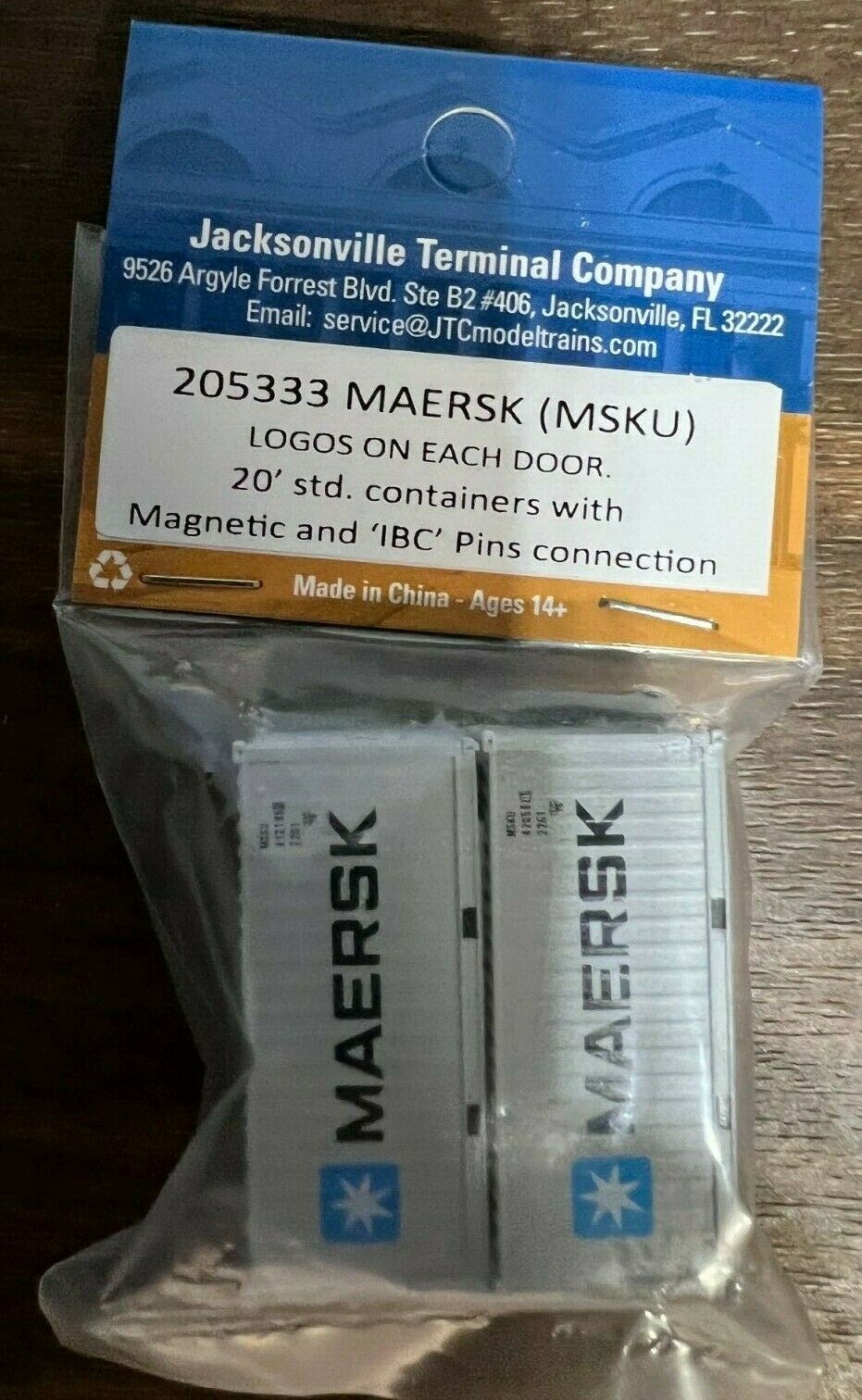 N Scale - Jacksonville Terminal Company 205333 Maersk 20' Containers (2) Jack1