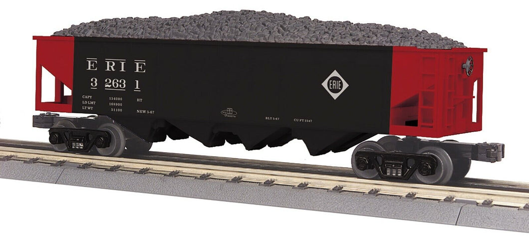 O Scale - MTH RailKing 30-75686 Erie 4-Bay Hopper w/ Coal Load ERIE 3263 O5807